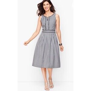 Talbots Petite 10P Black White Gingham Fit & Flare Dress NWT 100% Cotton Preppy